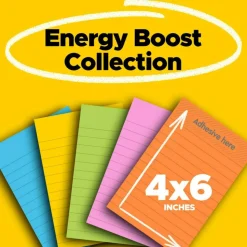 Post-it Super Sticky Notes, 4 x 6 in, 5 Lined Sticky Note Pads, 90 Sheets/Pad, 2X the Sticking Power, School and Office Supplies, Energy Boost