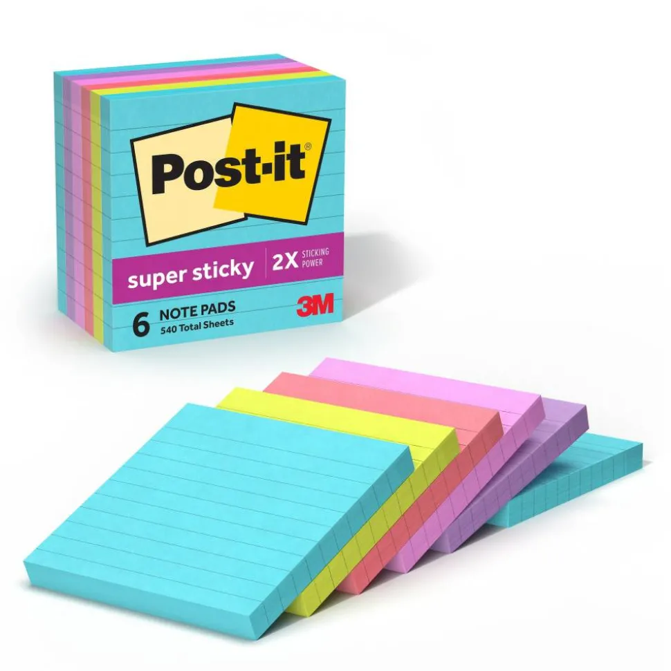 Post-it Super Sticky Notes, 6 Pads, 90 Sheets, 4 in x 4 in, 2x Sticking Power, School Supplies & Office Products - 6756SSMIA