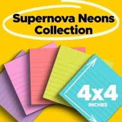 Post-it Super Sticky Notes, 6 Pads, 90 Sheets, 4 in x 4 in, 2x Sticking Power, School Supplies & Office Products - 6756SSMIA