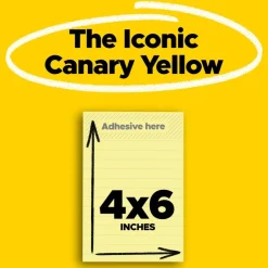 Post-it Super Sticky Notes, 4 x 6 in, 5 Lined Sticky Note Pads, 90 Sheets/Pad, 2X the Sticking Power, School and Office Supplies, Canary Yellow