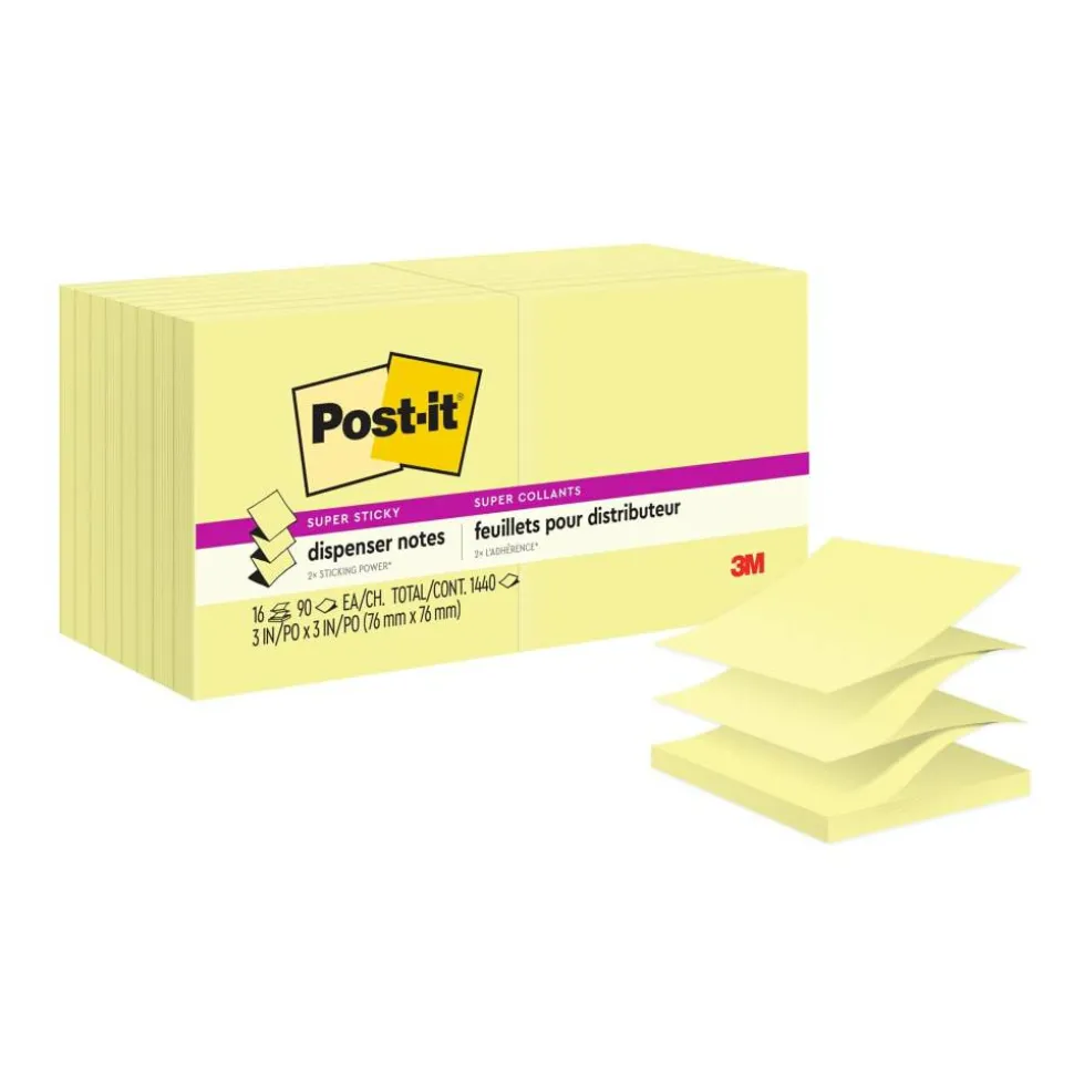 Post-it Super Sticky Pop Up Notes, 3 x 3in, 16 Sticky Note Pads, 100 Sheets/Pad, 2X the Sticking Power, School and Office Supplies, Canary Yellow