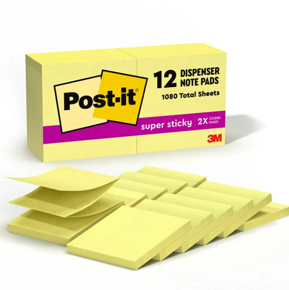 Post-it Super Sticky Pop Up Notes, 3 x 3 in, 12 Sticky Note Pads, 90 Sheets/Pad, 2X the Sticking Power, School and Office Supplies, Canary Yellow
