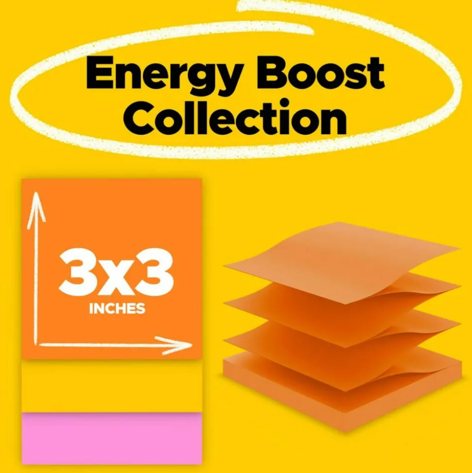 Post-it Super Sticky Pop Up Notes, 3 x 3 in, 18 Sticky Note Pads, 90 Sheets/Pad, 2X the Sticking Power, School Supplies, Energy Boost
