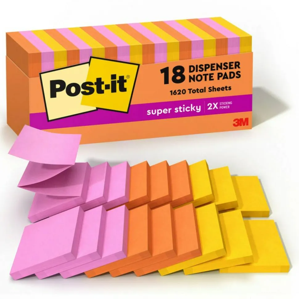 Post-it Super Sticky Pop Up Notes, 3 x 3 in, 18 Sticky Note Pads, 90 Sheets/Pad, 2X the Sticking Power, School Supplies, Energy Boost
