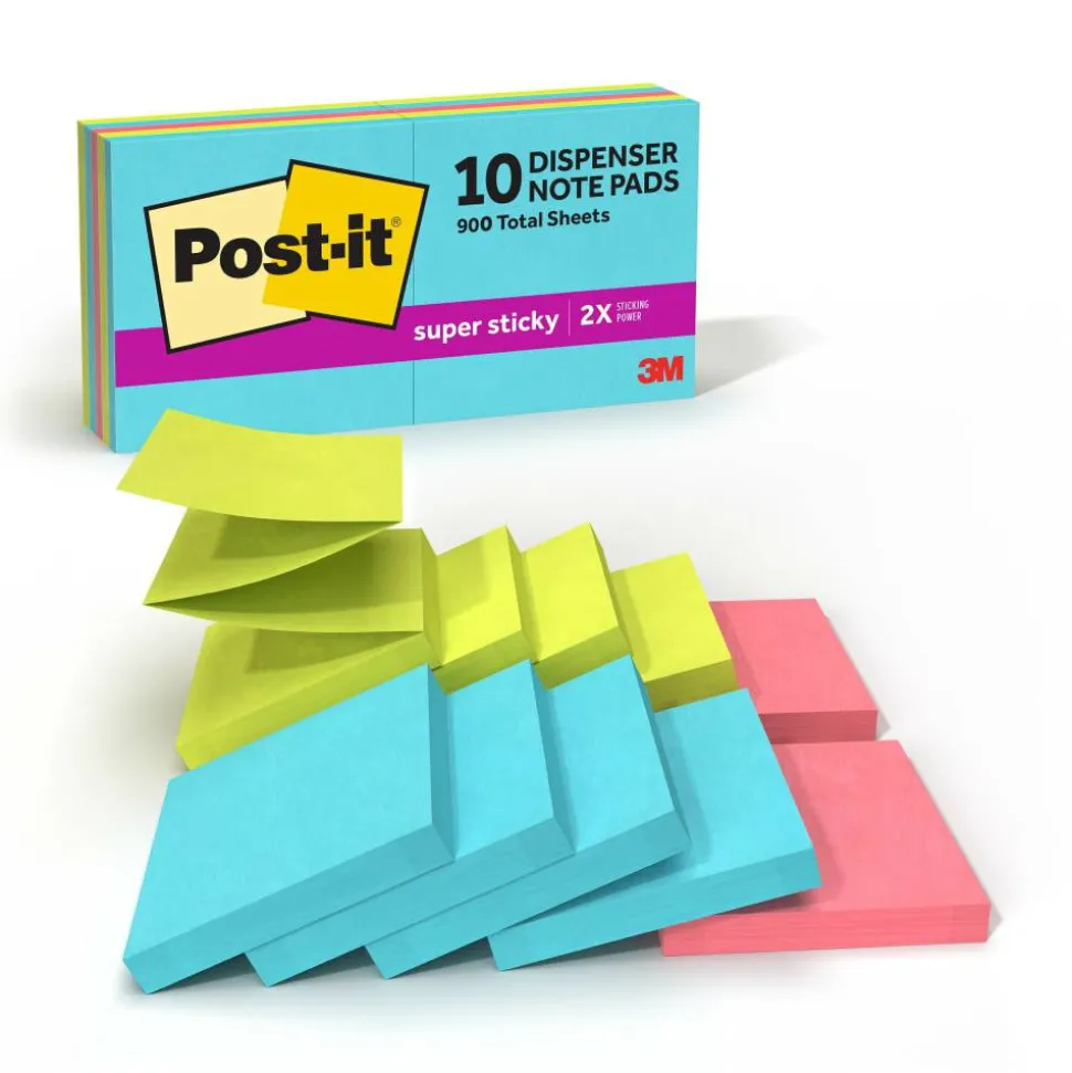 Post-it Super Sticky Pop Up Notes, 3 x 3 in, 10 Sticky Note Pads, 90 Sheets/Pad, 2X the Sticking Power, School and Office Supplies, Supernova Neons