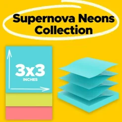 Post-it Super Sticky Pop Up Notes, 3 x 3 in, 10 Sticky Note Pads, 90 Sheets/Pad, 2X the Sticking Power, School and Office Supplies, Supernova Neons