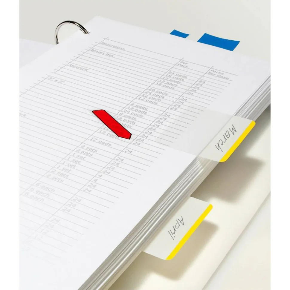 Post-it Durable Tabs, 2 in. x 1.5 in. Pack of 24 Tabs, Beige, Green, Red, Canary Yellow