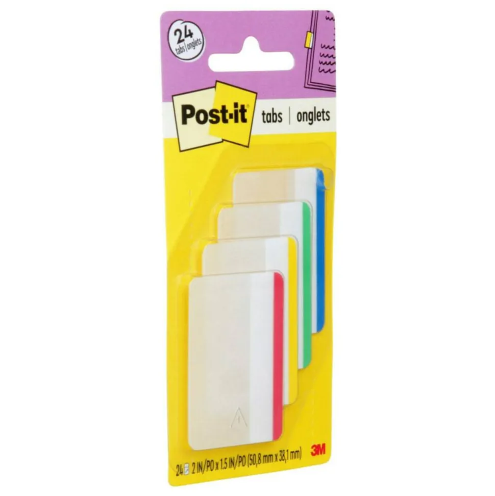 Post-it Durable Tabs, 2 in. x 1.5 in. Pack of 24 Tabs, Beige, Green, Red, Canary Yellow