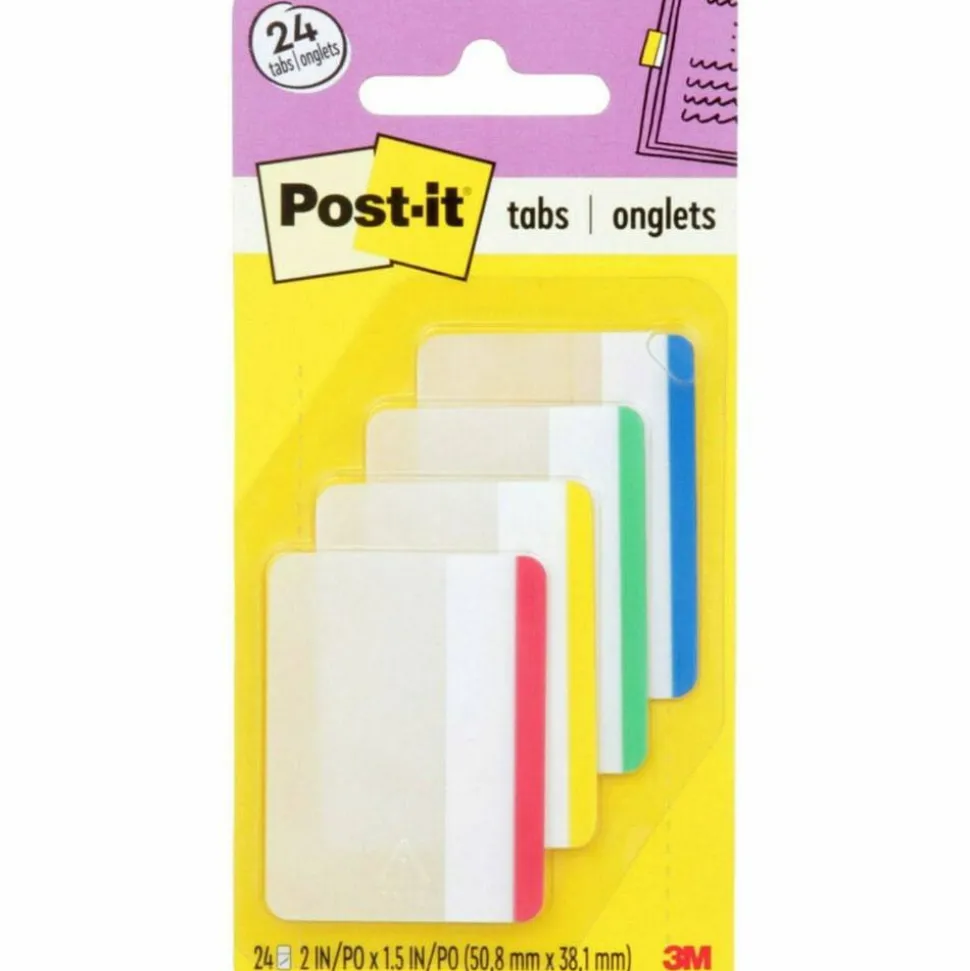 Post-it Durable Tabs, 2 in. x 1.5 in. Pack of 24 Tabs, Beige, Green, Red, Canary Yellow