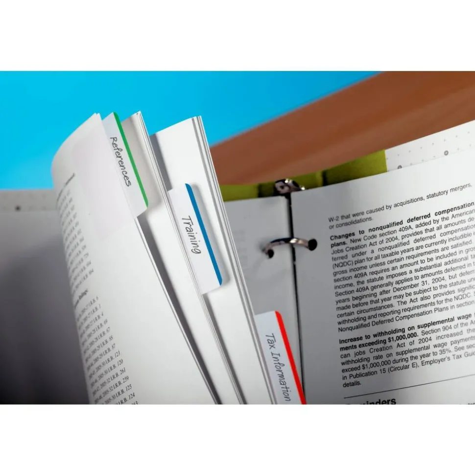 Post-it Durable Tabs, 2 in. x 1.5 in. Pack of 24 Tabs, Beige, Green, Red, Canary Yellow