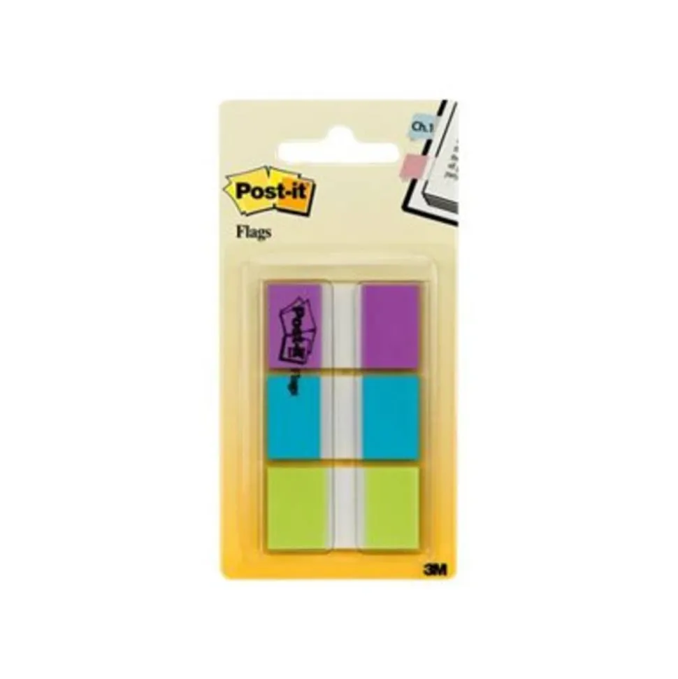 Post-it Flags, 1", Assorted Colors, 20 Flags Per Pad, Pack Of 3 Pads