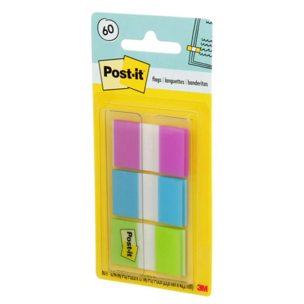 Post-it Flags, 1", Assorted Colors, 20 Flags Per Pad, Pack Of 3 Pads