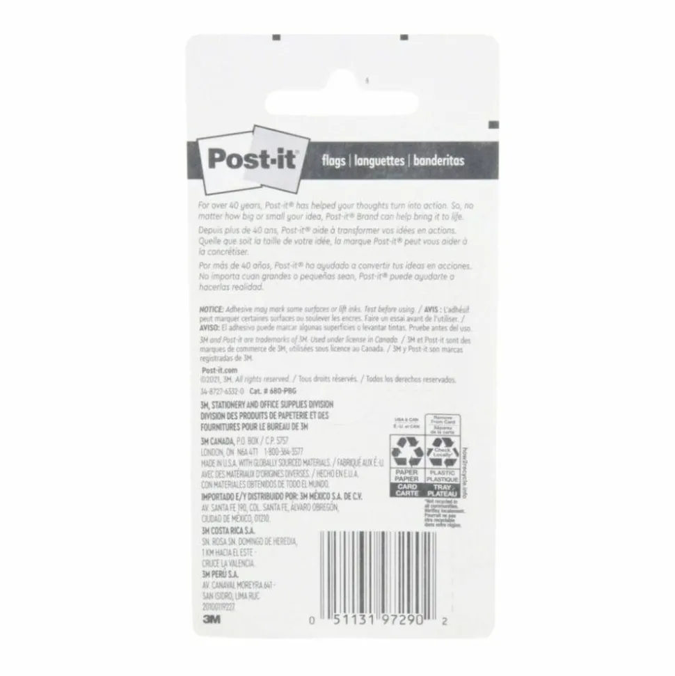 Post-it Flags, 1", Assorted Colors, 20 Flags Per Pad, Pack Of 3 Pads