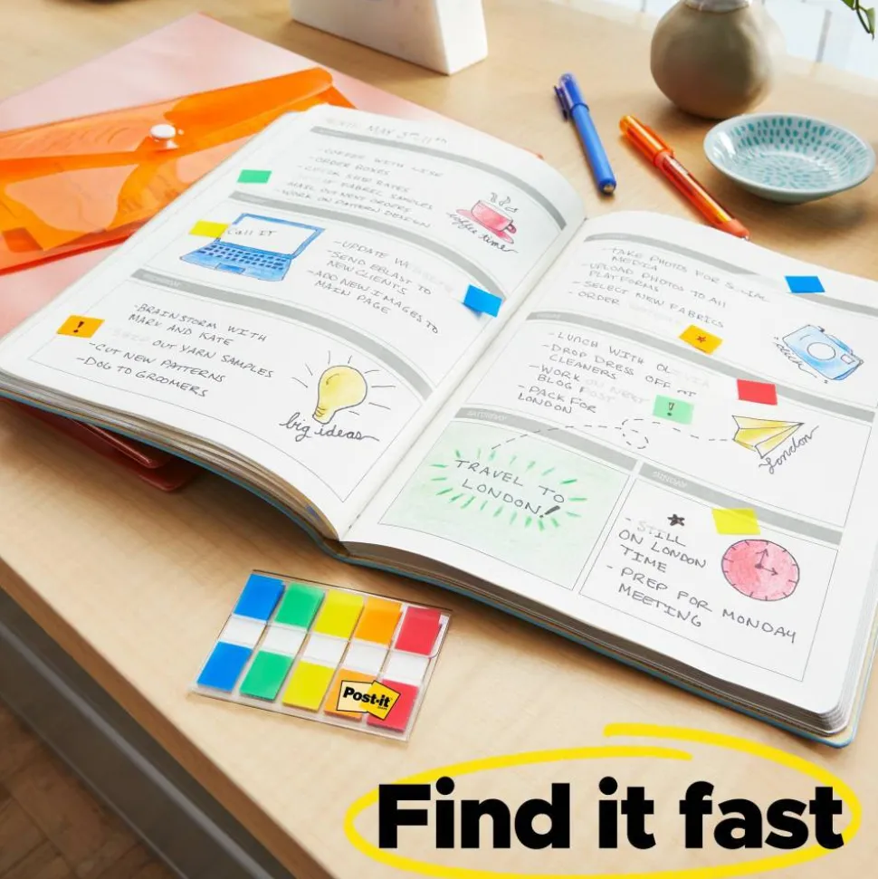 Post-it Flags, 1", Assorted Colors, 20 Flags Per Pad, Pack Of 3 Pads