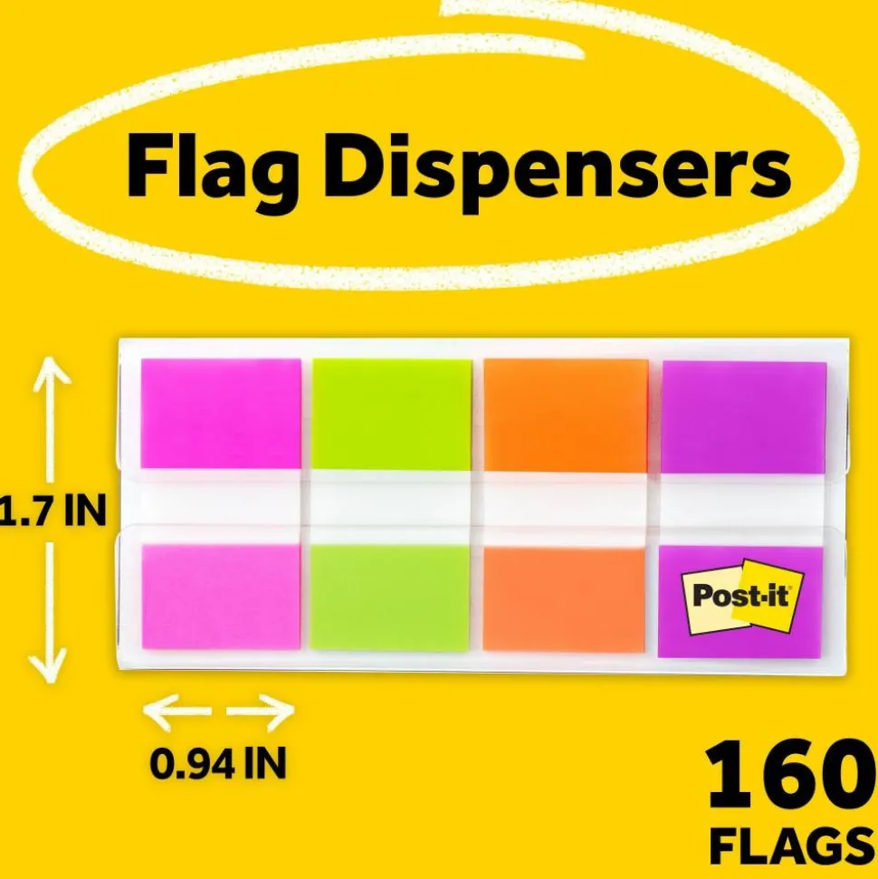 Post-it Flags, .94 in. x 1.7 in., 8 Dispensers, 20 Flags/Dispenser, Assorted Colors, Back to School Supplies for Students, Flags for Textbooks