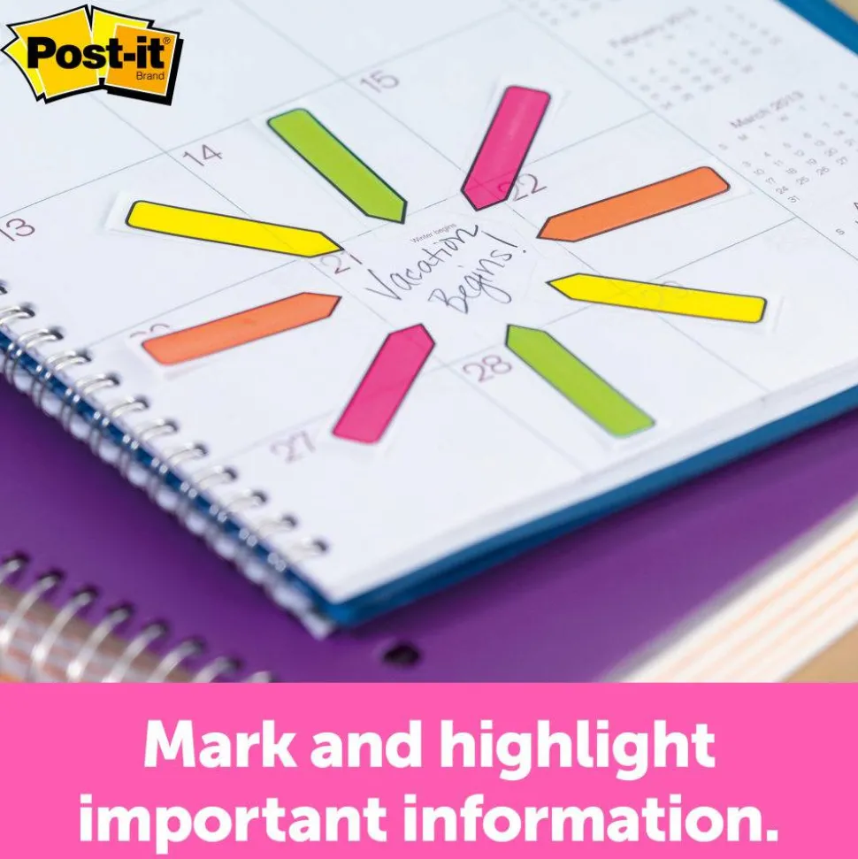 Post-it Flags, .5 in. x 1.7 in., 4 Dispensers, 24 Flags/Dispenser, Assorted Bright Colors, School Supplies for Students, Flags for Textbooks