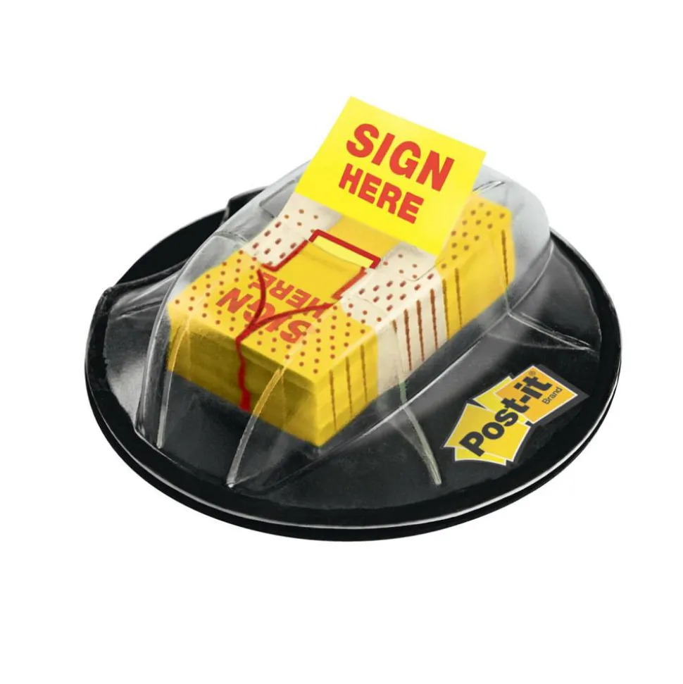 Post-it Flags, 1 in. x 1.7 in., 1 Dispenser, 200 Flags/Dispenser, Yellow, Printed "Sign Here", Desk Grip Dispenser, School Supplies for Students