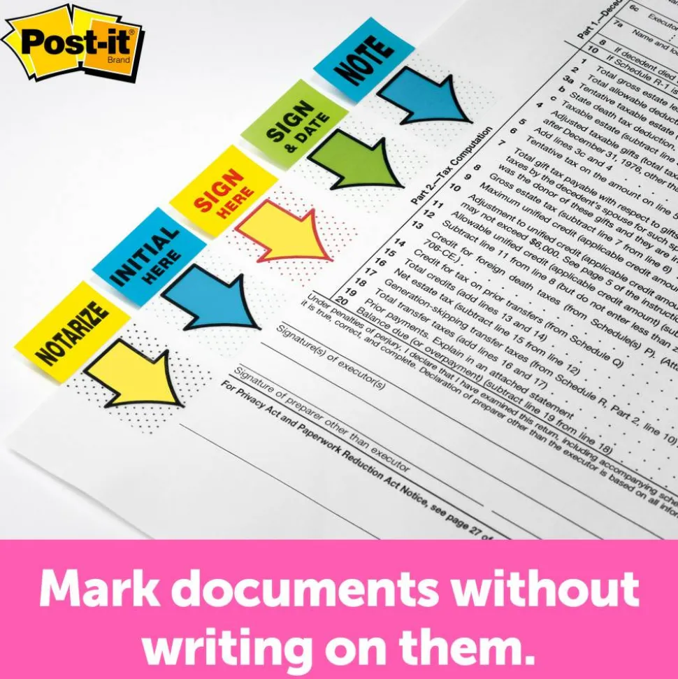 Post-it Flags, 1 in. x 1.7 in., 1 Dispenser, 200 Flags/Dispenser, Yellow, Printed "Sign Here", Desk Grip Dispenser, School Supplies for Students