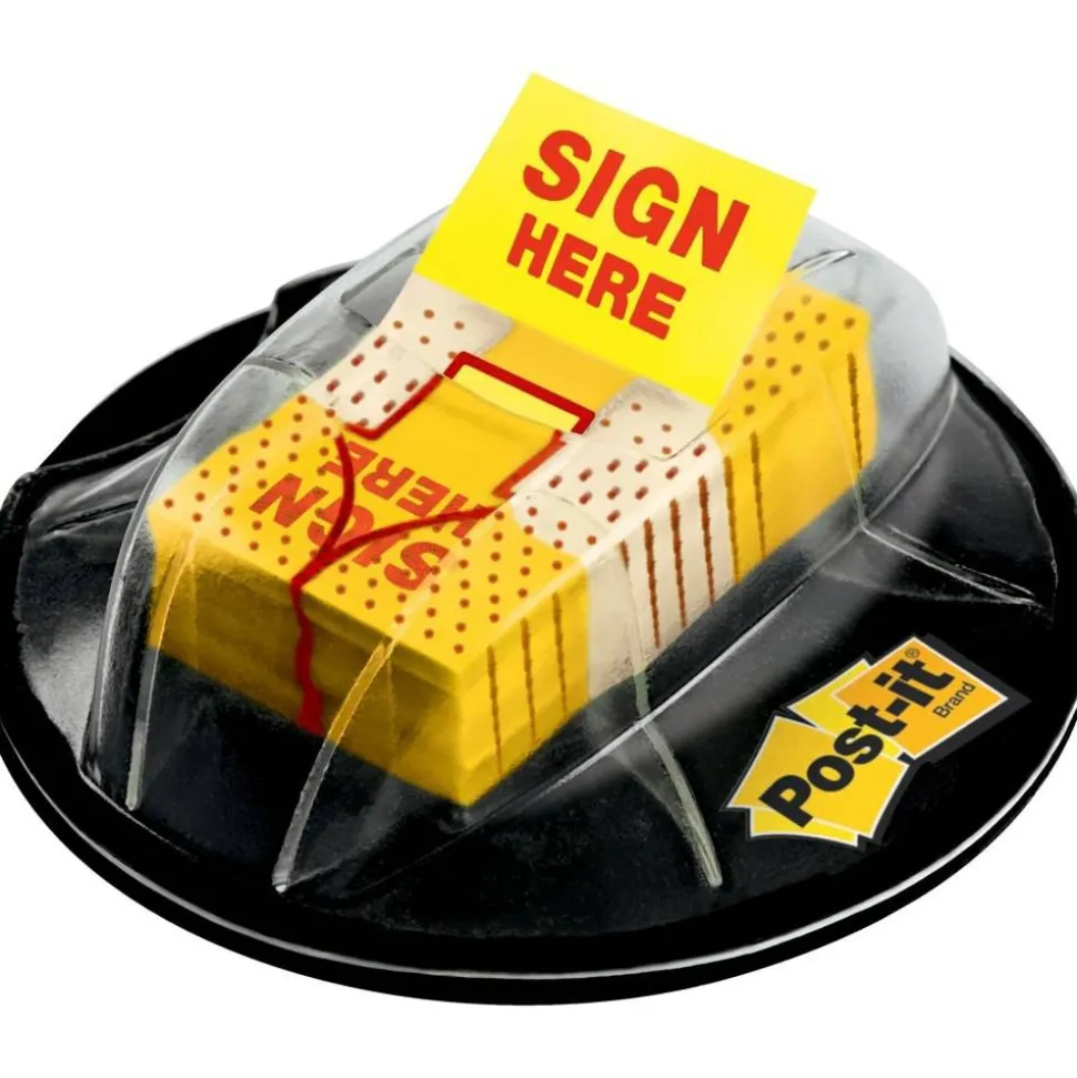 Post-it Flags, 1 in. x 1.7 in., 1 Dispenser, 200 Flags/Dispenser, Yellow, Printed "Sign Here", Desk Grip Dispenser, School Supplies for Students
