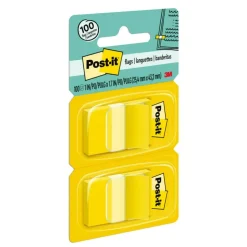 Post-it Flags, 1 in. x 1.7 in., 2 Dispensers, 50 Flags/Dispenser, Yellow, School Supplies for Students, Tabs for Textbooks and Notebooks