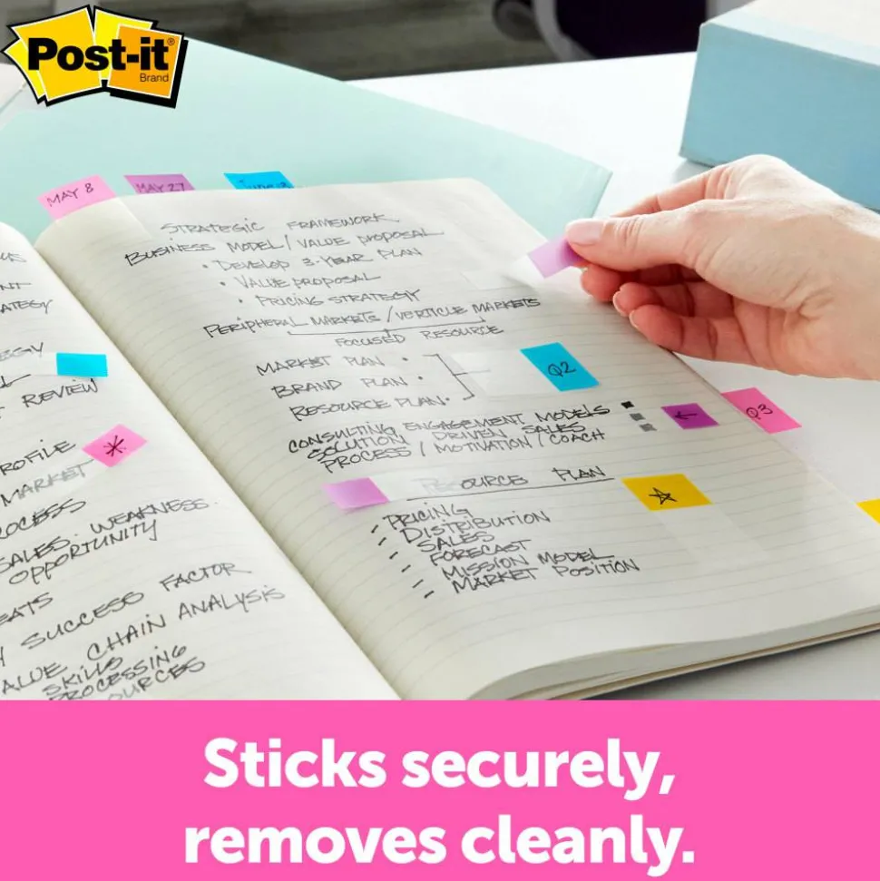 Post-it Flags, .47 in. x 1.7 in., 4 Dispensers, 20 Flags/Dispenser, Assorted Bright Colors, "Sign & Date", Back to School Supplies for Students
