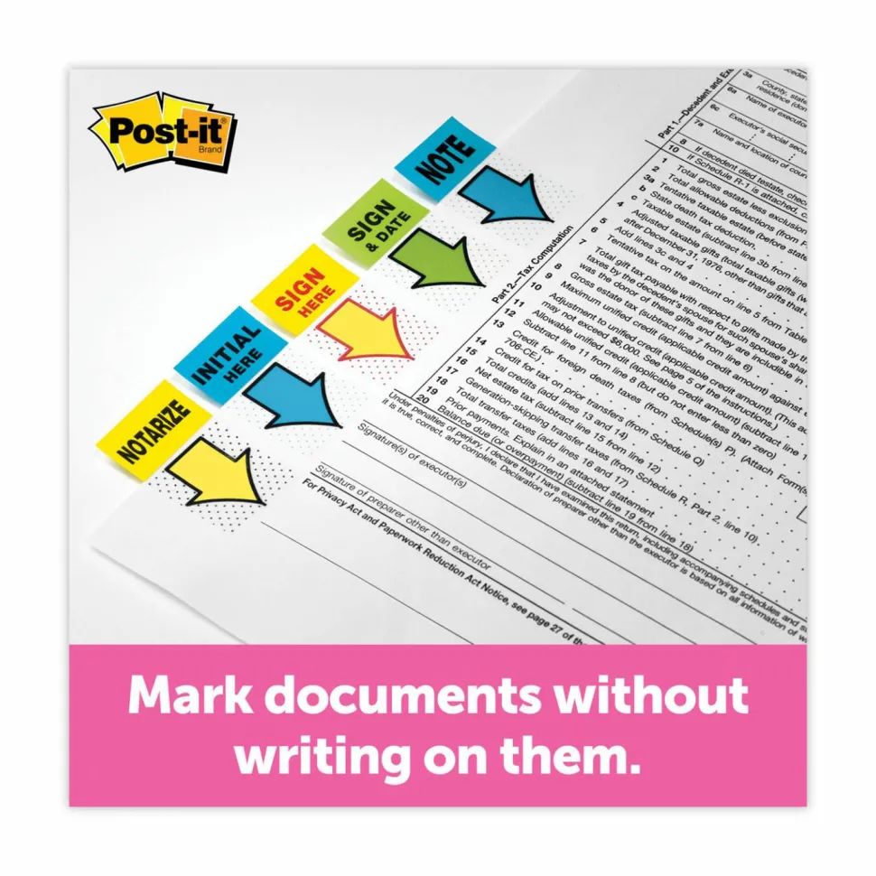 Post-it Flags, 1 in. x 1.7 in., 2 Dispensers, 50 Flags/Dispenser, Yellow, Printed "Sign Here", School Supplies for Students, Flags for Textbooks