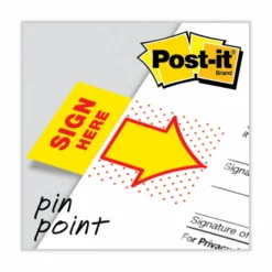Post-it Flags, 1 in. x 1.7 in., 2 Dispensers, 50 Flags/Dispenser, Yellow, Printed "Sign Here", School Supplies for Students, Flags for Textbooks