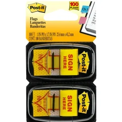 Post-it Flags, 1 in. x 1.7 in., 2 Dispensers, 50 Flags/Dispenser, Yellow, Printed