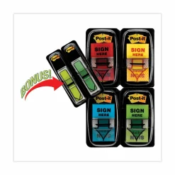 Post-it Flags, 1 in. x 1.7 in., 4 Dispensers, 50 Flags/Dispenser, Assorted Colors, "Sign Here", Back to School Supplies for Students