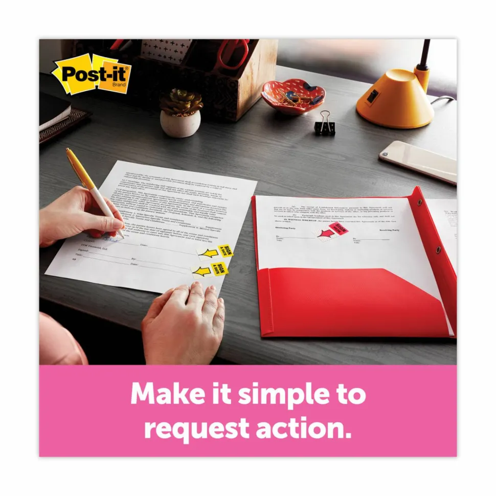 Post-it Flags, 1 in. x 1.7 in., 4 Dispensers, 50 Flags/Dispenser, Assorted Colors, "Sign Here", Back to School Supplies for Students