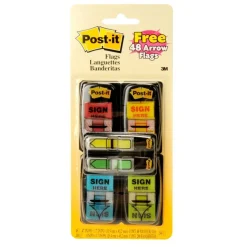 Post-it Flags, 1 in. x 1.7 in., 4 Dispensers, 50 Flags/Dispenser, Assorted Colors,