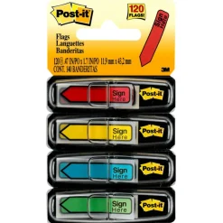Post-it Flags, .47 in. x 1.7 in., 4 Dispensers, 30 Flags/Dispenser, Assorted Colors, Printed 