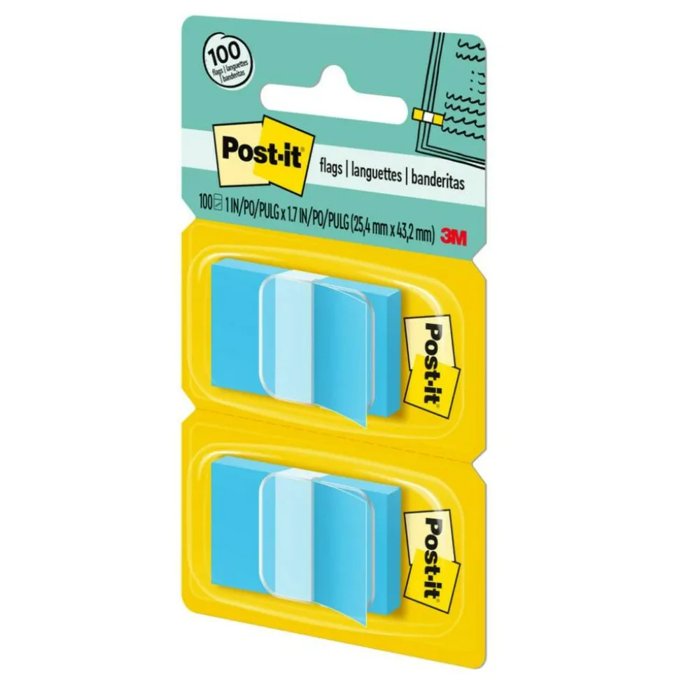 Post it Flags, 1" x 1 7/10", Blue, 50 Flags Per Pad, Pack Of 2 Pads