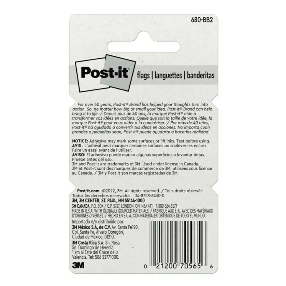 Post it Flags, 1" x 1 7/10", Blue, 50 Flags Per Pad, Pack Of 2 Pads
