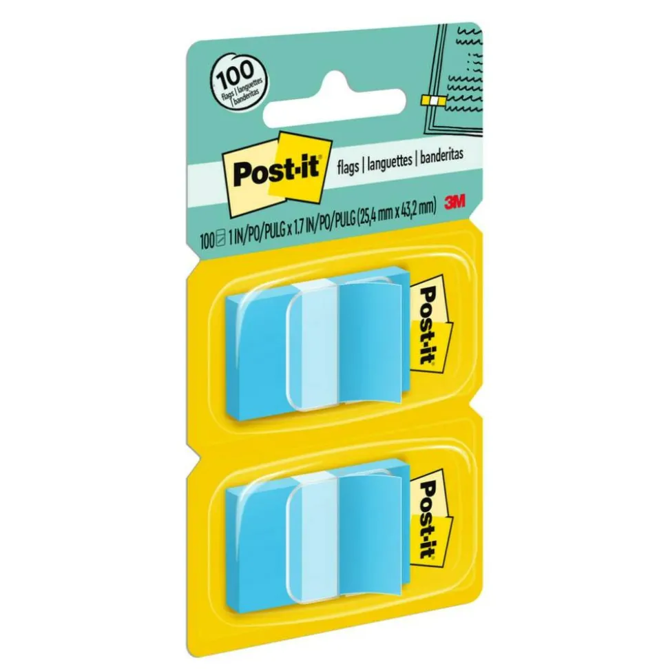 Post it Flags, 1" x 1 7/10", Blue, 50 Flags Per Pad, Pack Of 2 Pads