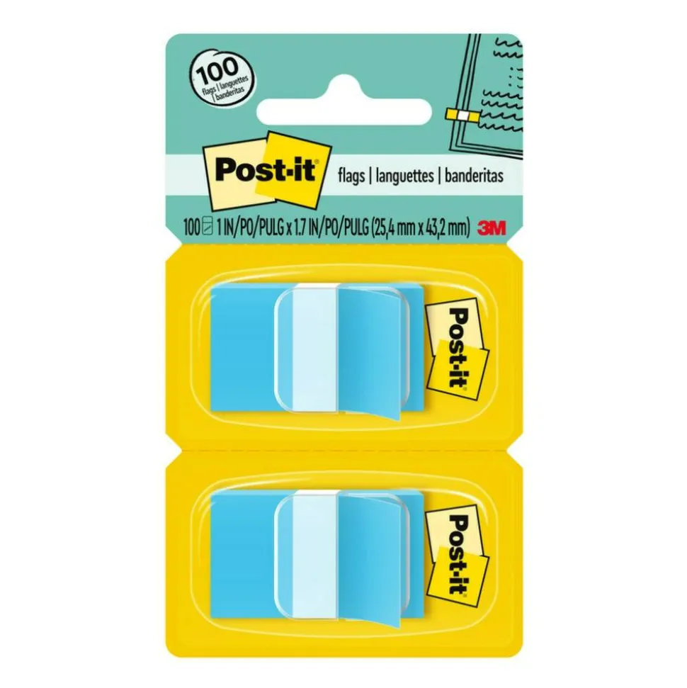 Post it Flags, 1" x 1 7/10", Blue, 50 Flags Per Pad, Pack Of 2 Pads