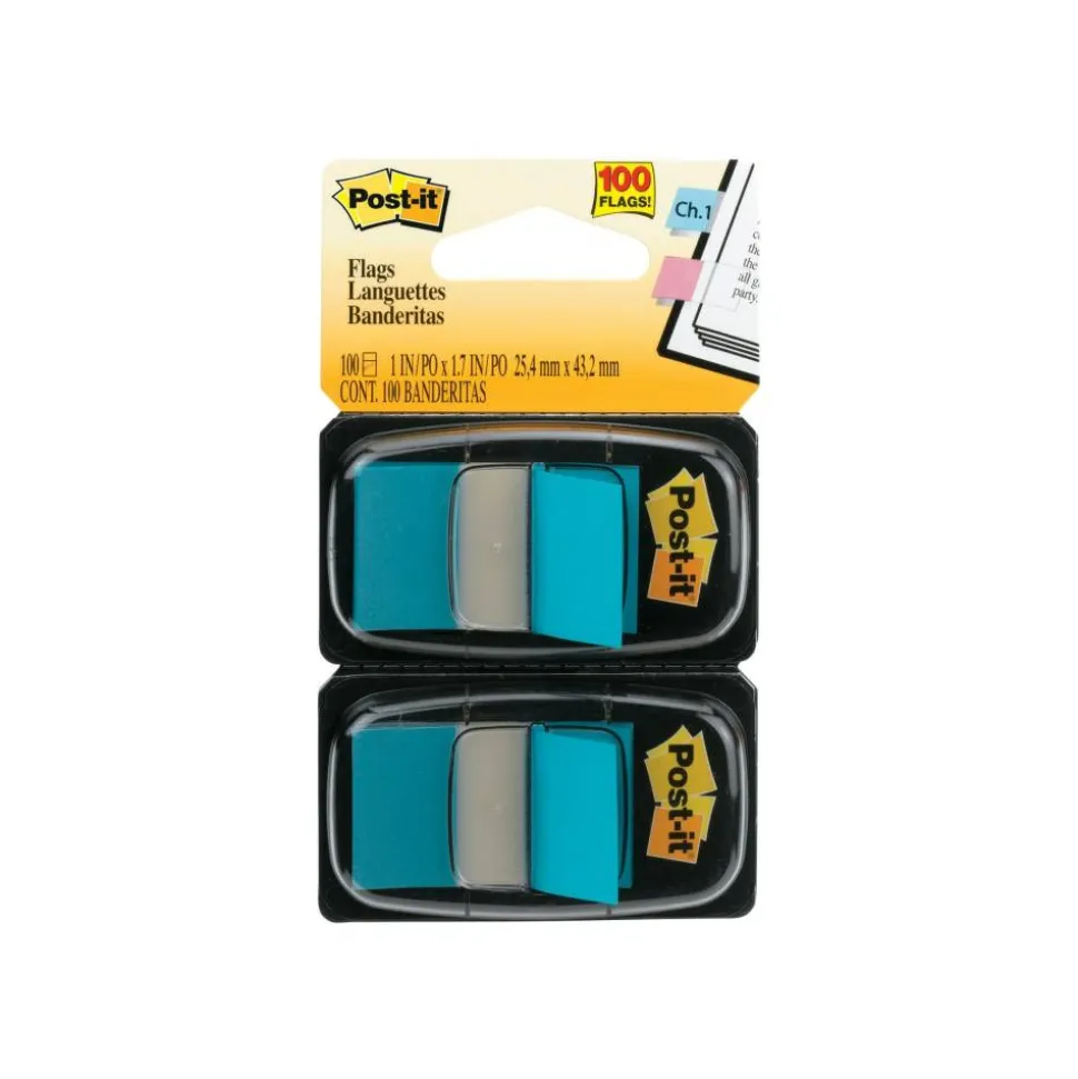 Post it Flags, 1" x 1 7/10", Blue, 50 Flags Per Pad, Pack Of 2 Pads