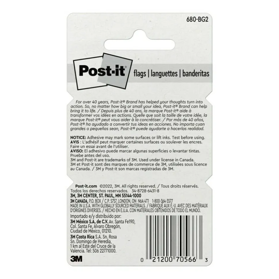 Post-it Flags, 1" x 1 -11/16", Bright Green, 50 Flags Per Pad, Pack Of 2 Pads