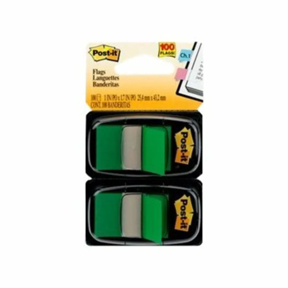 Post-it Flags, 1" x 1 -11/16", Green, 50 Flags Per Pad, Pack Of 2 Pads