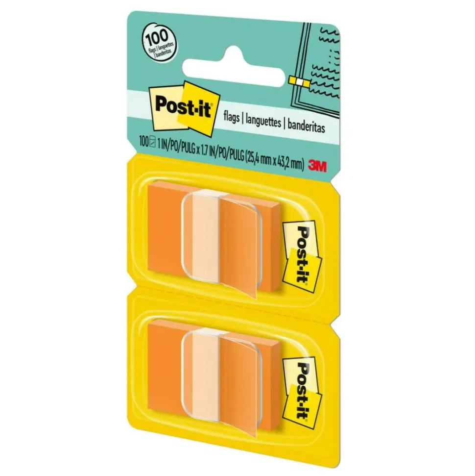 Post-it Flags, 1" x 1 -11/16", Orange, 50 Flags Per Pad, Pack Of 2 Pads