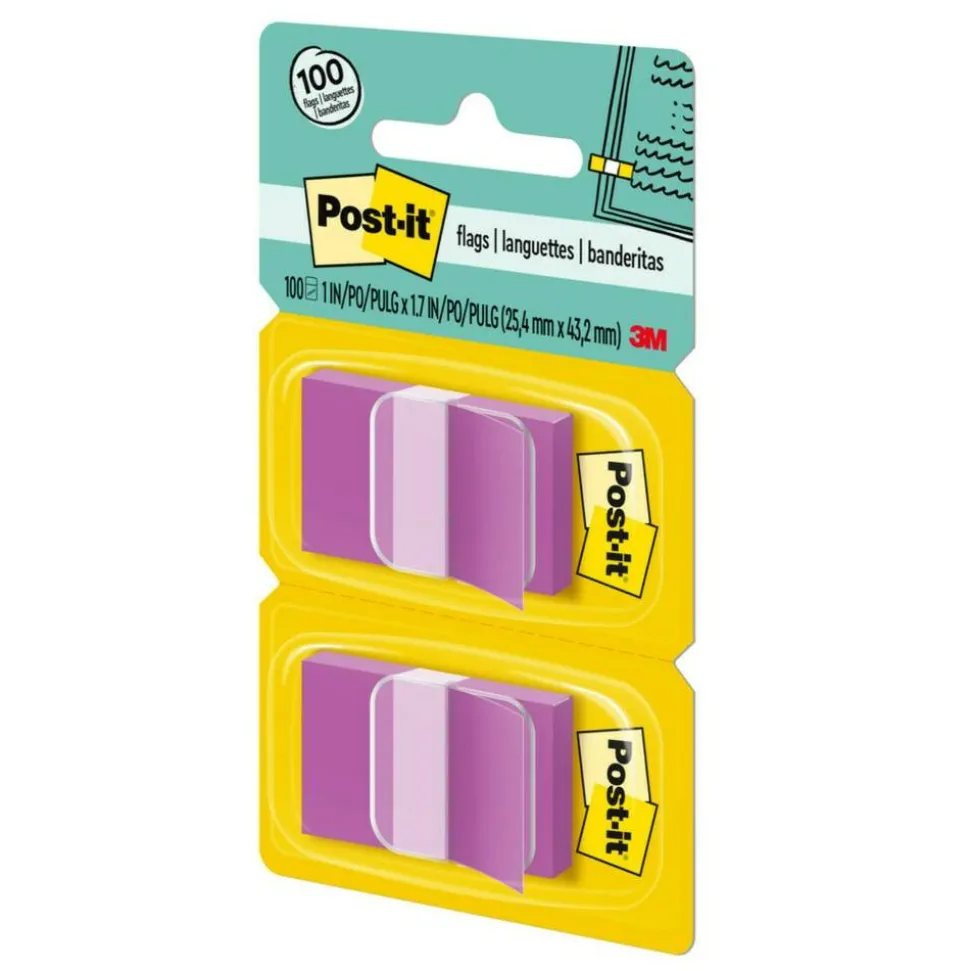 Post-it Flags, 1" x 1 -11/16", Purple, 50 Flags Per Pad, Pack Of 2 Pads