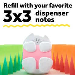 Post-it Note Dispenser, 3 in x 3 in, 1 Dispenser, 1 Pad, 45 Sheets/Pad, White Cat Design, Sticky Notes Holder for Desk, Classroom or Office Supplies