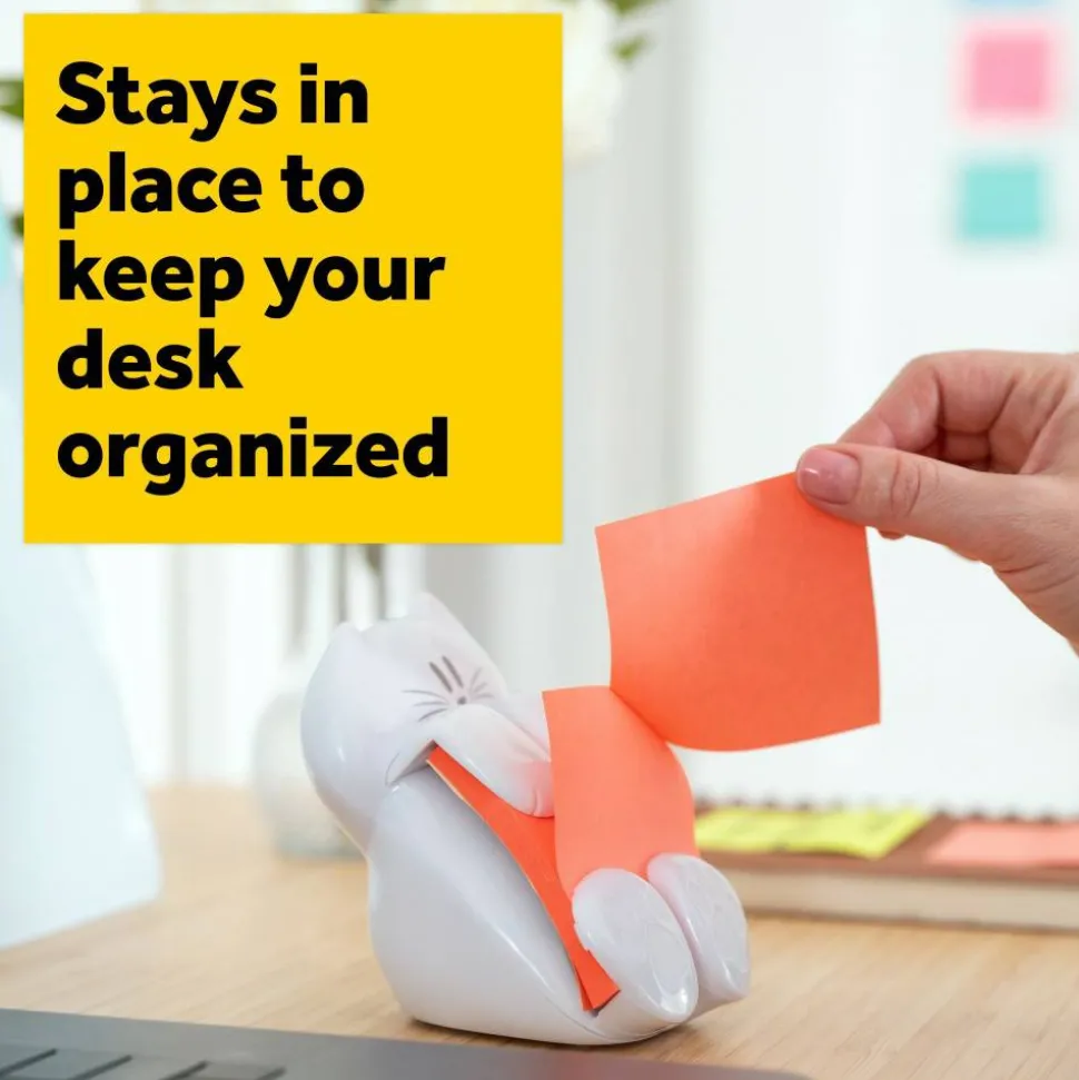 Post-it Note Dispenser, 3 in x 3 in, 1 Dispenser, 1 Pad, 45 Sheets/Pad, White Cat Design, Sticky Notes Holder for Desk, Classroom or Office Supplies
