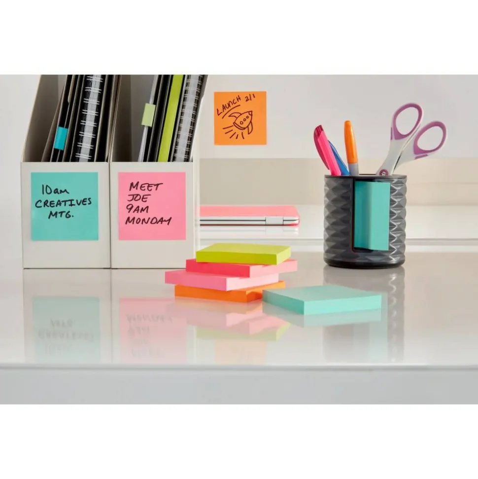 Post-it Note Dispenser, 3 in x 3 in, 1 Dispenser, 1 Pad, 45 Sheets/Pad, Black Grey Geometric Pattern, Sticky Notes Holder for Desk or Classroom