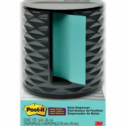 Post-it Note Dispenser, 3 in x 3 in, 1 Dispenser, 1 Pad, 45 Sheets/Pad, Black Grey Geometric Pattern, Sticky Notes Holder for Desk or Classroom