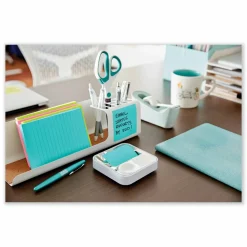 Post-it Note Dispenser, 3 x 3 in, 1 Dispenser, 1 Pad, 45 Sheets/Pad, White Base Steel Top, Sticky Notes Holder for Desk, Classroom or Office Supplies