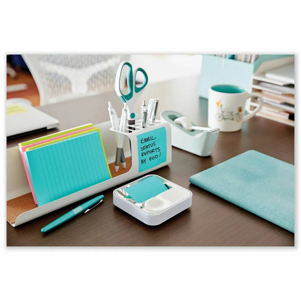 Post-it Note Dispenser, 3 x 3 in, 1 Dispenser, 1 Pad, 45 Sheets/Pad, White Base Steel Top, Sticky Notes Holder for Desk, Classroom or Office Supplies