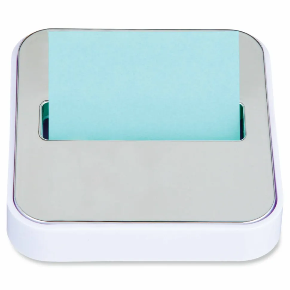 Post-it Note Dispenser, 3 x 3 in, 1 Dispenser, 1 Pad, 45 Sheets/Pad, White Base Steel Top, Sticky Notes Holder for Desk, Classroom or Office Supplies