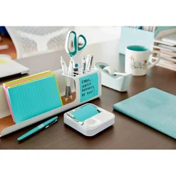 Post-it Note Dispenser, 3 x 3 in, 1 Dispenser, 1 Pad, 45 Sheets/Pad, White Base Steel Top, Sticky Notes Holder for Desk, Classroom or Office Supplies