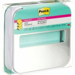 Post-it Note Dispenser, 3 x 3 in, 1 Dispenser, 1 Pad, 45 Sheets/Pad, White Base Steel Top, Sticky Notes Holder for Desk, Classroom or Office Supplies